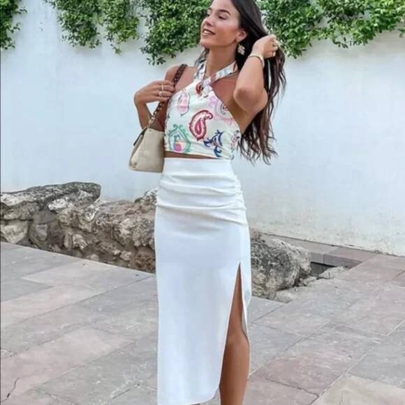 Zara Summer Colourful Patterned Halter Crop Top - Picture 5 of 8